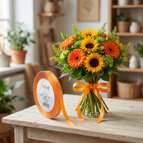 Ruban décoratif, ruban cadeau, ruban orange à lisière, 8 mm, 50 m | Floristik24.fr