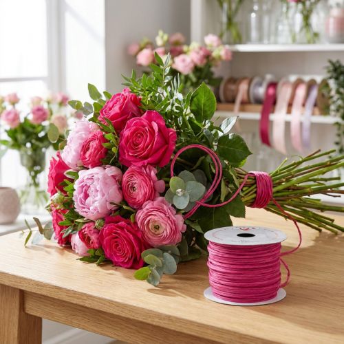 Fil de décoration en métal avec enrobage papier Fuchsia – 50 m | Floristik24.fr
