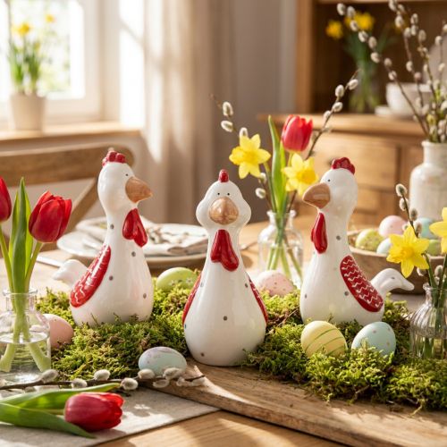 Figurines décoratives en céramique Poules 15 cm Lot de 3 | Floristik24.fr