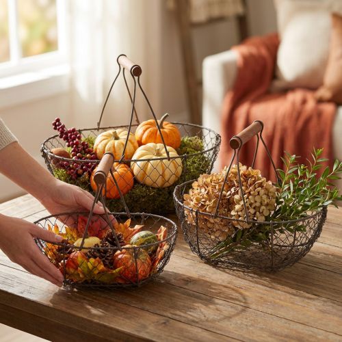 Corbeille en fil avec support en métal brun 20/25 / 30cm, lot de 3 | Floristik24.fr