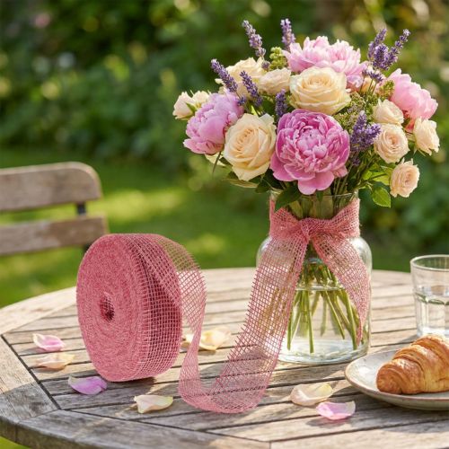 Ruban en jute rose 5 cm x 40 m pour décoration | Floristik24.fr