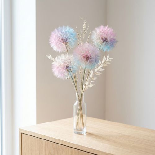Décoration fleurs séchées Pusteblume stabilisées et colorées - Set de 4 - 12 cm | Floristik24.fr