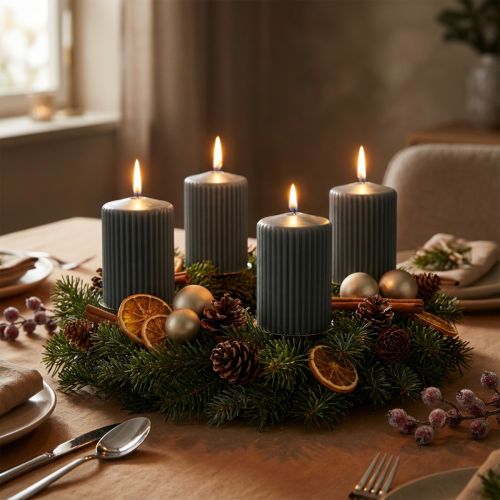 Bougies cylindriques anthracite avec rainures – Set de 4, 70x90mm | Floristik24.fr