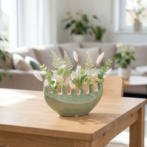 Vase décoratif en céramique vert clair avec 7 ouvertures 23×8,5×11 cm | Floristik24.fr