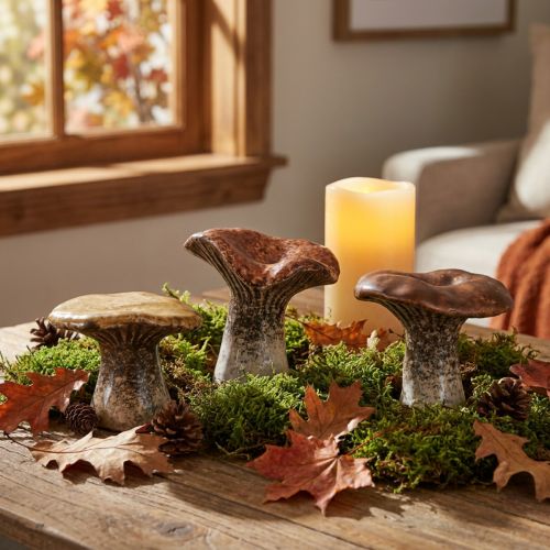 Article Figurines décoratives en forme de champignons – Teintes brunes, 6,4 cm, set de 3 – Déco nature pour maison et jardin