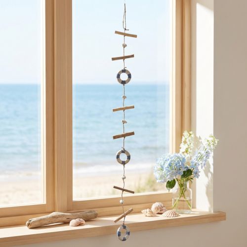 Décoration marine suspendue en bois avec bouées, longueur 90 cm | Floristik24.fr