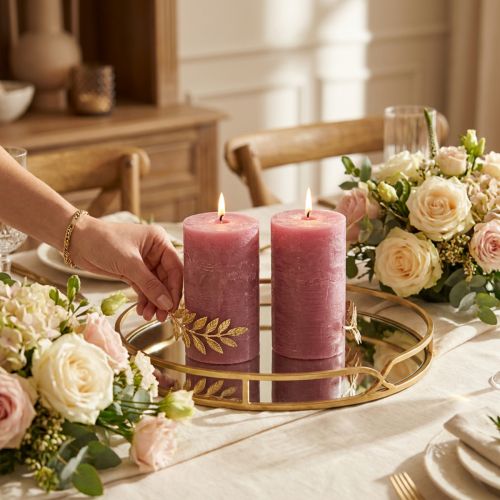 Bougies cylindriques couleur vieux rose 85x120mm - Lot de 2 | Floristik24.fr