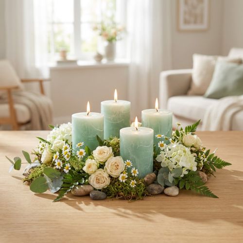Bougies de couleur unie vert clair 60x80mm 4 pcs | Floristik24.fr