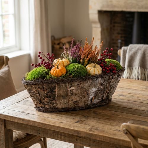 Porte-plantes en bois et métal avec rebord en écorce de bouleau 17×15×34 cm | Floristik24.fr
