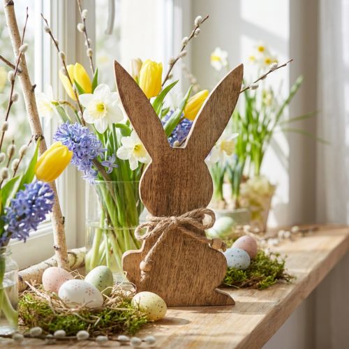 Décoration lapin en bois, 30 cm, style naturel | Floristik24.fr