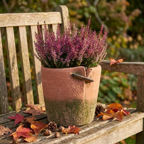 Cache-pot en béton finition terracotta et vert délavé Ø18cm H17cm | Floristik24.fr
