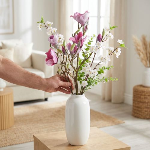 Article Branche de Magnolias Artificiels Rose et Violet 92 cm