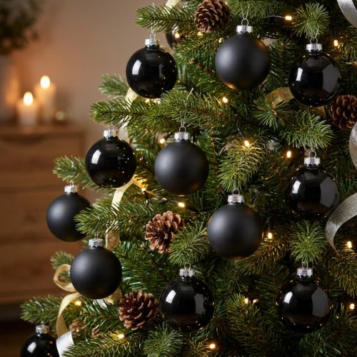 Mini boule de sapin de Noël, mélange décoration sapin, boules de Noël noires H4,5cm Ø4cm verre véritable 24 pcs | Floristik24.fr