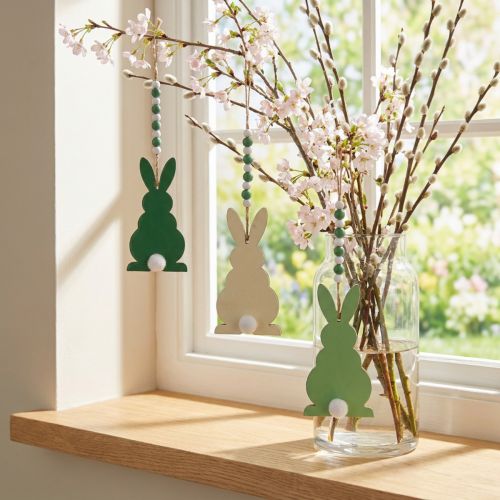 Lot de 3 lapins décoratifs à suspendre en bois – Vert, Blanc et Vert clair | Floristik24.fr