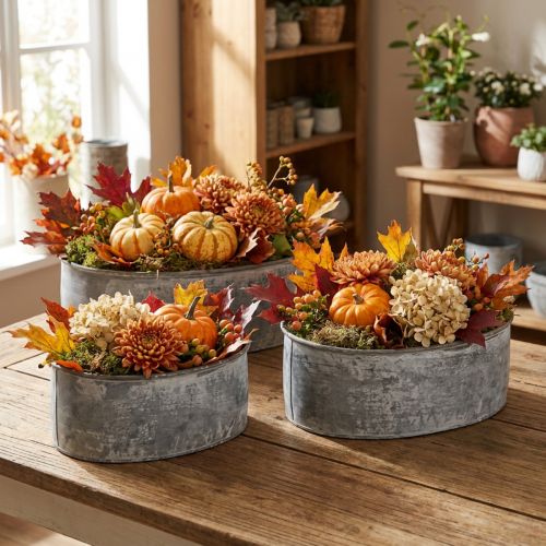Set de 3 Coupelles Ovale en Métal Gris L22,5/19,5/16cm | Floristik24.fr