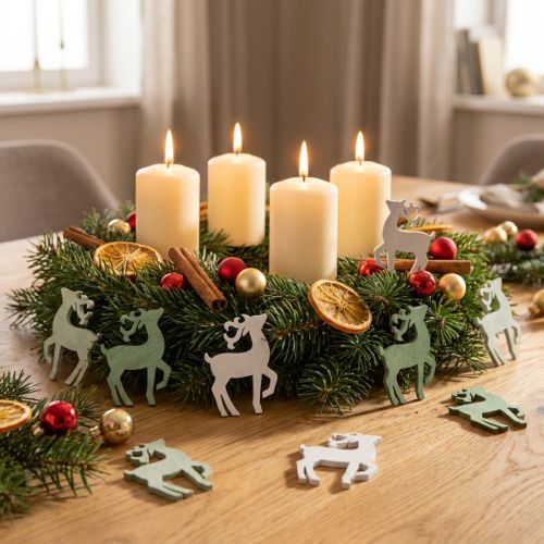 Confettis décoratifs en bois motif cerf 4 x 3 cm vert et blanc – Lot de 72 | Floristik24.fr