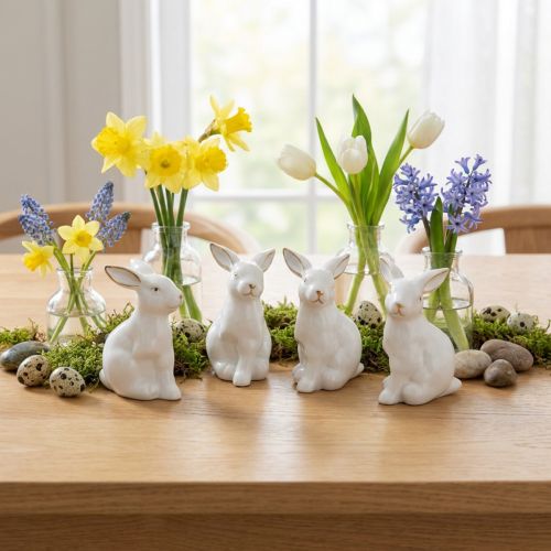 Figurines lapin en céramique blanche et dorée, set de 4, H 7,5 cm | Floristik24.fr