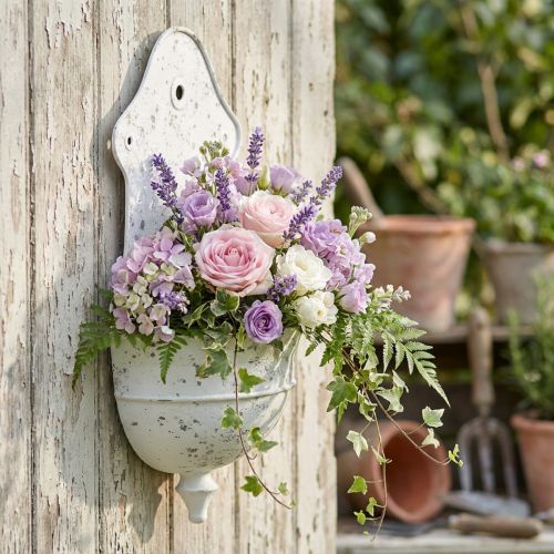 Coupe murale demi-cercle en métal blanc style Shabby Chic 24×10×47 cm | Floristik24.fr