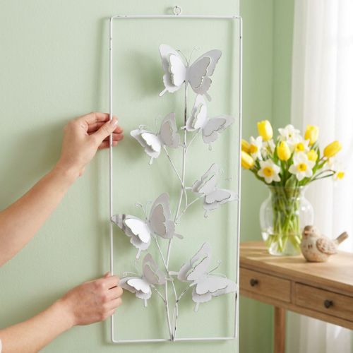 Décoration murale papillons en métal blanc et argenté à suspendre 47,5 cm | Floristik24.fr