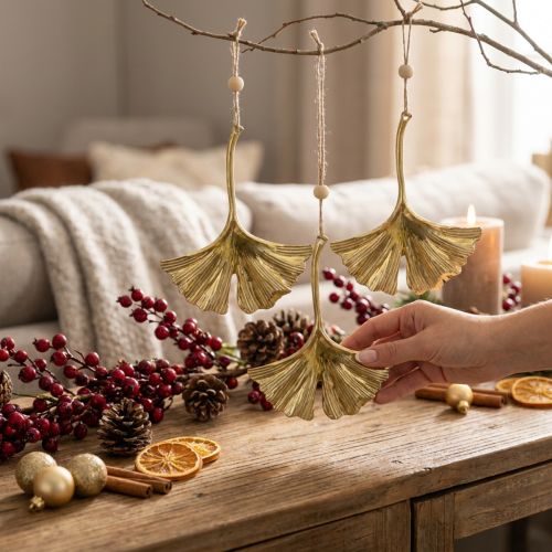 Suspension décorative feuille de ginkgo en métal doré 12 cm – Lot de 12 | Floristik24.fr