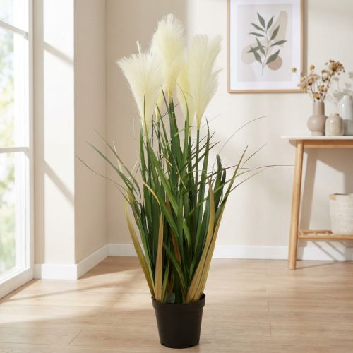 Plante artificielle Riedgras en pot, crème et vert, 79 cm | Floristik24.fr
