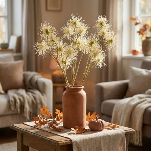 Branche de Fleurs Artificielles Xanthium Crème 80 cm, Lot de 3 | Floristik24.fr