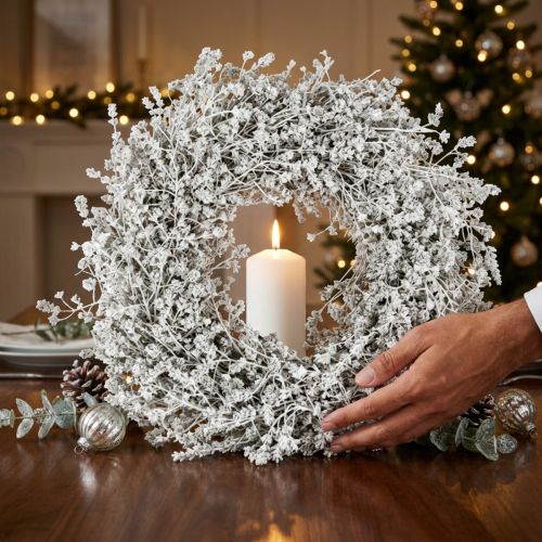 Couronne de Noël blanche en fleurs séchées - Lin teint Ø34cm | Floristik24.fr