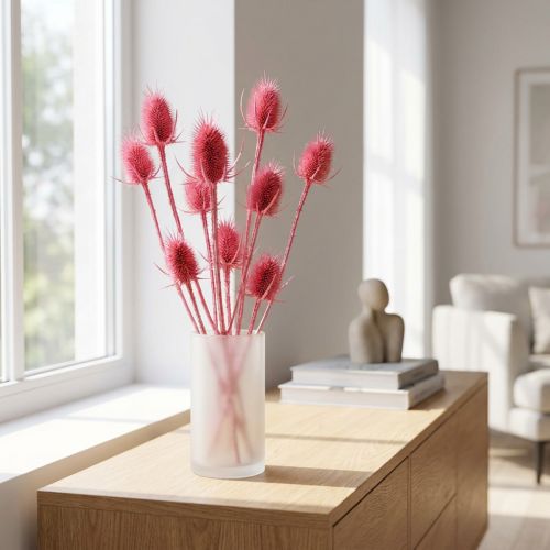 Lot de 10 têtes de chardons roses séchés 53 cm | Floristik24.fr