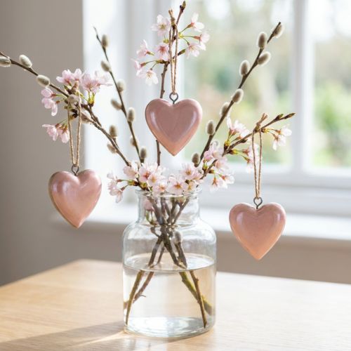 Cœurs décoratifs en bois à suspendre rose clair brillant 6 cm – Lot de 8 | Floristik24.fr