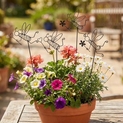Piques décoratives abeilles en métal noir 8,5 cm – Lot de 4 | Floristik24.fr