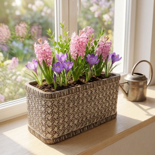 Cache-pot rectangulaire en céramique tressée brun et blanc 23×11×11cm | Floristik24.fr