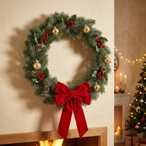 Couronne décorative givrée en sapin artificiel Ø45cm avec anneau en métal | Floristik24.fr