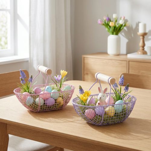 Lot de 6 paniers en métal avec poignée en bois - 17 cm - Rose et Lavande | Floristik24.fr