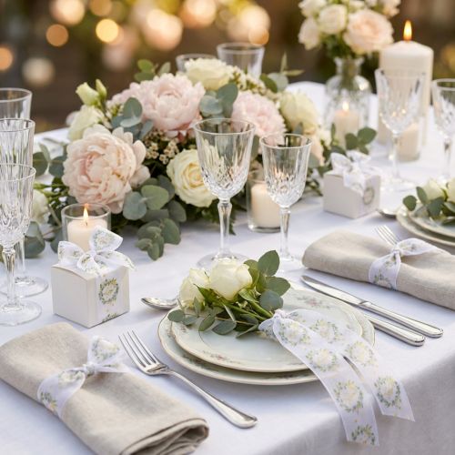 Ruban en organza blanc « Love » avec motif eucalyptus - 40 mm x 15 m | Floristik24.fr