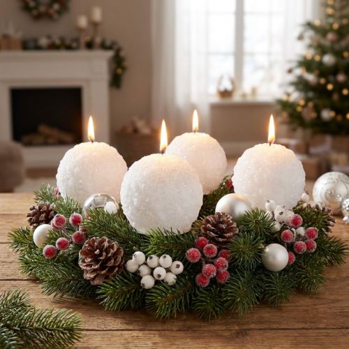 Bougies décoratives en forme de boule de neige, Ø80 mm, set de 4 bougies blanches pour Noël | Floristik24.fr