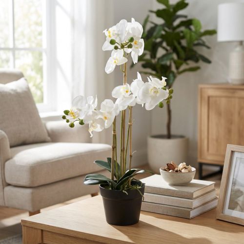 Article Orchidée artificielle blanche en pot 60 cm