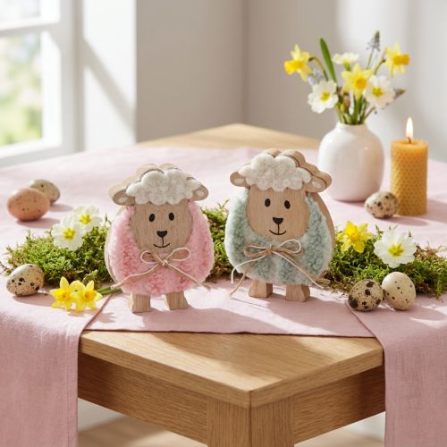 Article Moutons décoratifs en bois pour Pâques et printemps – Lot de 6, 11 cm