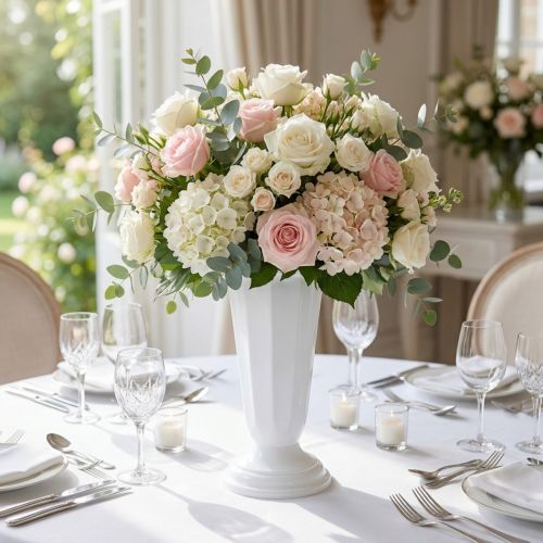 Article Vase blanc en plastique avec pied – Ø16 cm