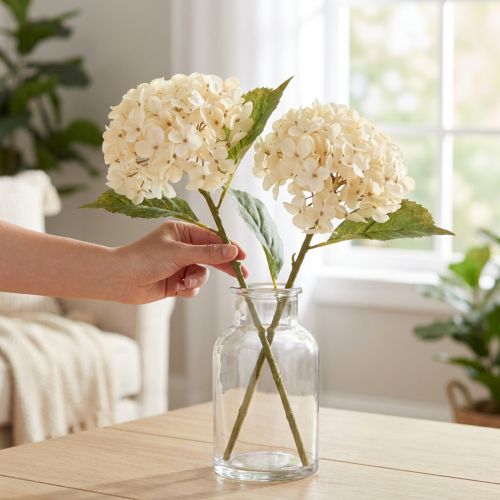 Hortensias artificiels crème en soie 34 cm – Lot de 2 | Floristik24.fr