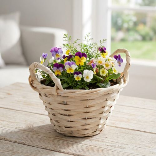 Panier décoratif en bois clair avec poignées et doublure plastique | Floristik24.fr