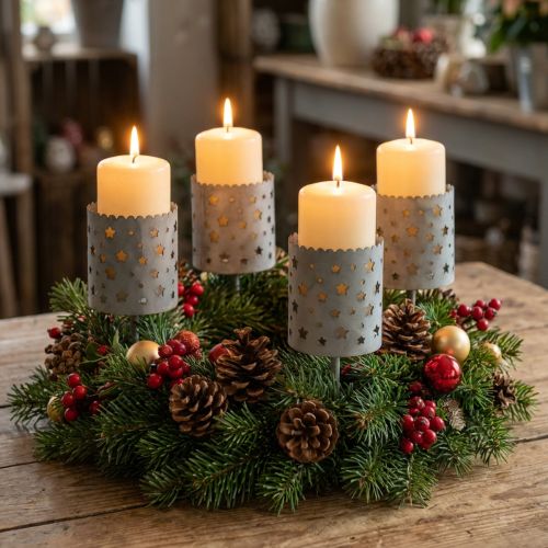 Bougeoir à coller couronne de l'Avent Ø6,5cm H14cm 4 pcs | Floristik24.fr