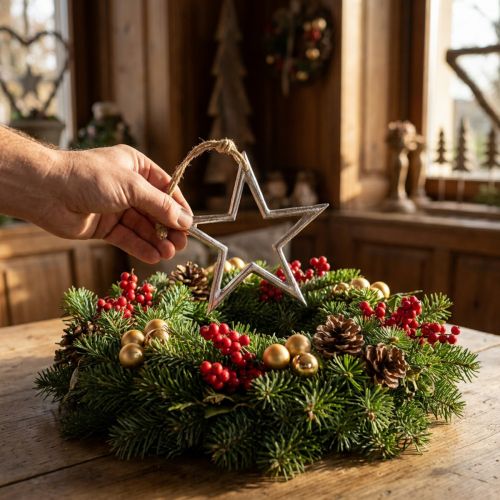 Étoile de Noël à Suspendre en Métal Argenté avec Corde en Jute 15,5 cm | Floristik24.fr