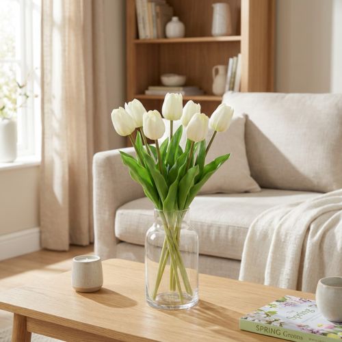 Tulipes artificielles blanches crème effet réaliste 38 cm - Lot de 7 | Floristik24.fr