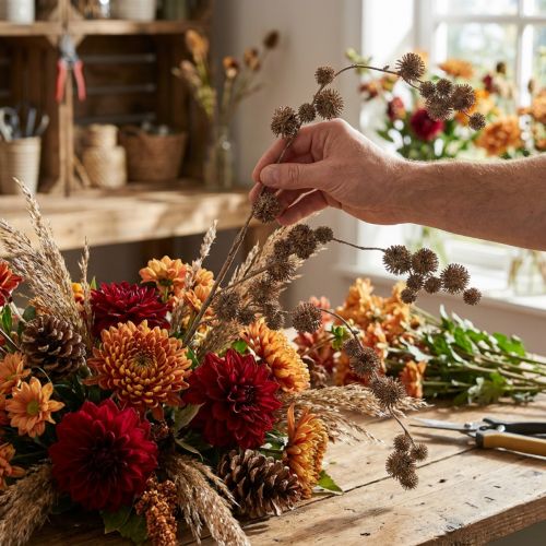 Branche artificielle de platane avec fruits, décoration d'automne, marron, 82 cm | Floristik24.fr