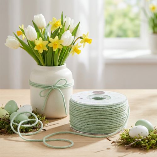Fil de laine décoratif avec cœur en jute – Couleur menthe – 100 m | Floristik24.fr