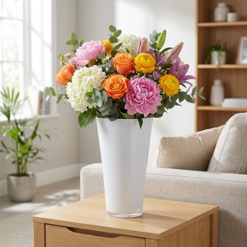 Vase décoratif blanc en plastique brillant Ø20cm H35cm | Floristik24.fr