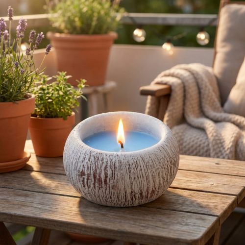 Bougie Citronnelle en Céramique Vintage Blanche et Bleue 8 cm | Floristik24.fr