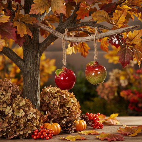 Article Décoration d'automne pommes en céramique suspendues 5 cm lot de 4