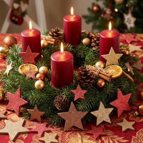 Décoration de table étoiles en bois Noël 48 pièces 3 couleurs 3-5 cm | Floristik24.fr
