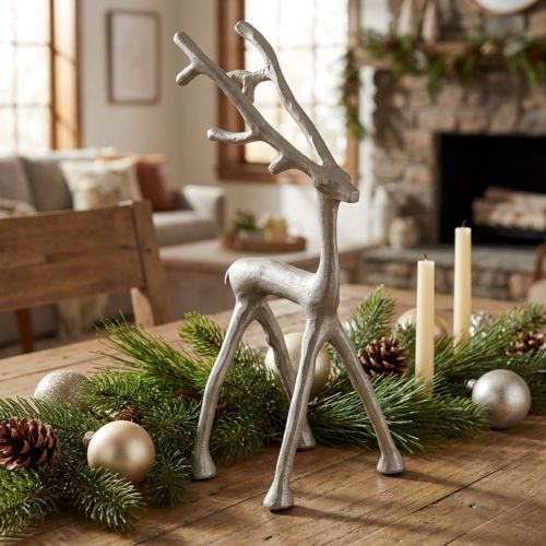 Figurine décorative renne en métal ton gris beige H27,5cm | Floristik24.fr